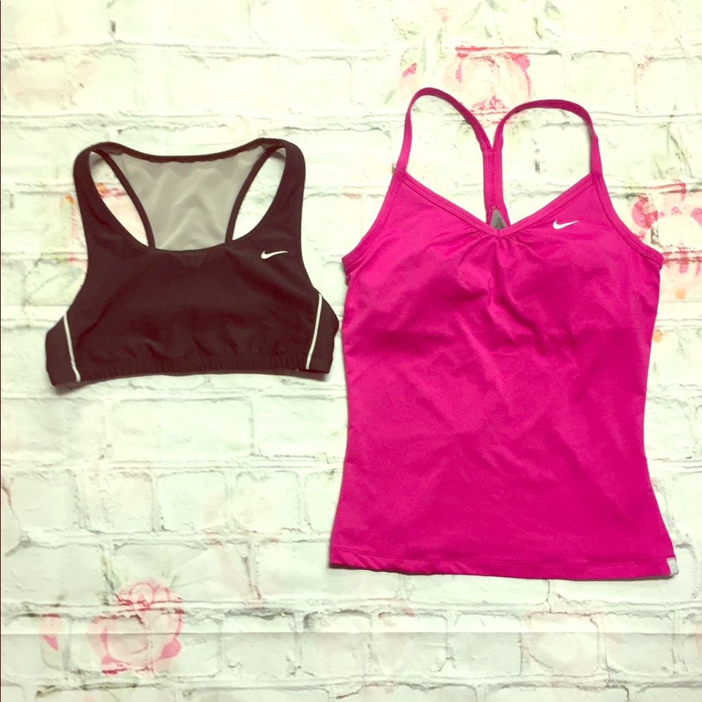 Lot 2 Med Nike DriFit Pink Athletic Tank Top & Bra